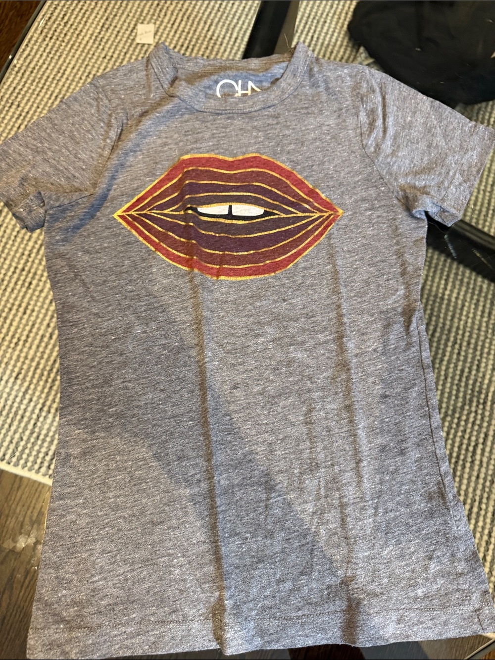 Chaser Heather Gray Tee with Red and Gold Lip Graphic